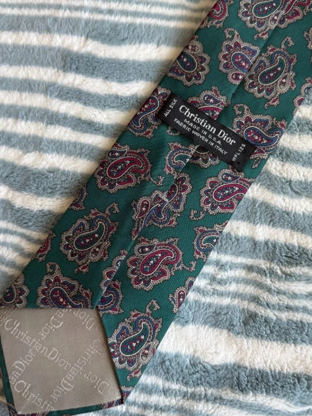 Christian Dior Green Paisley Print‎ Silk Necktie​